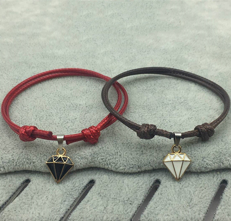 Retro Casual Diamond Red Black Rope Couple Bracelet