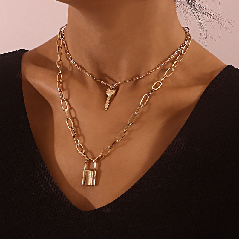 Chain Padlock Key Pendant Necklace Women