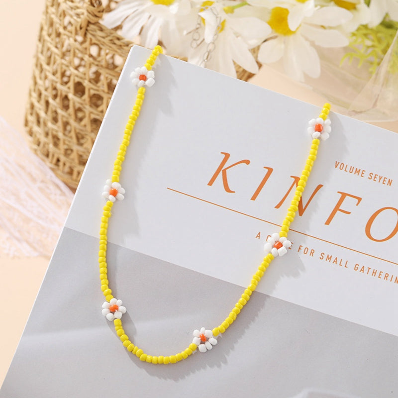 Ethnic Style Rice Bead Flower Necklace Bohemian Vitality