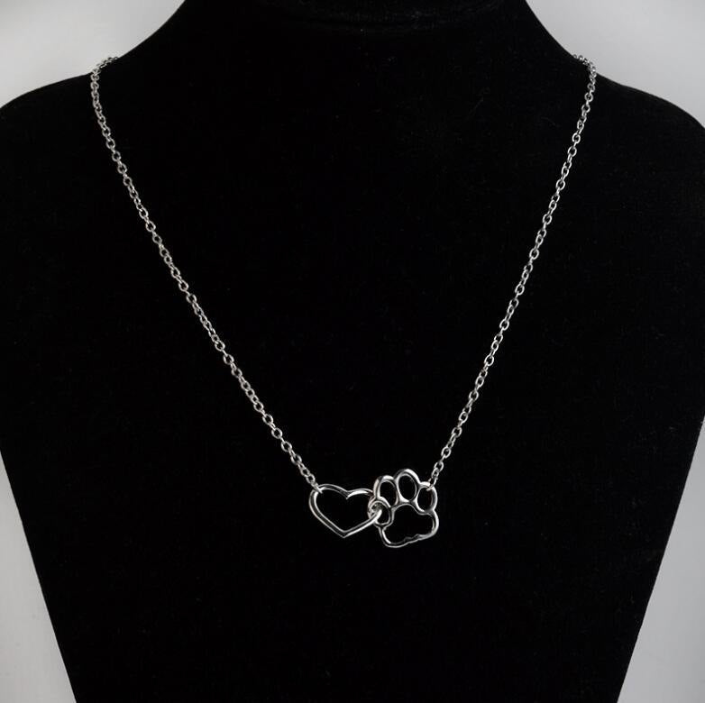 Women's Hollow All Match Dog Paw Peach Heart Necklace