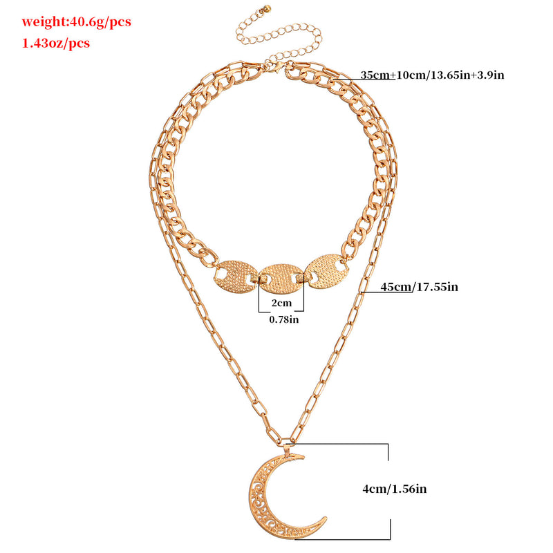 Bamboo Cuban Chain Crescent Pendant Necklace