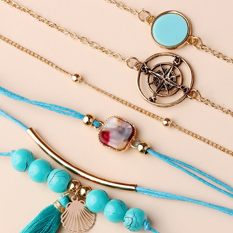 Fashion Geometric Personality Metal Star Tassel Bracelet Set