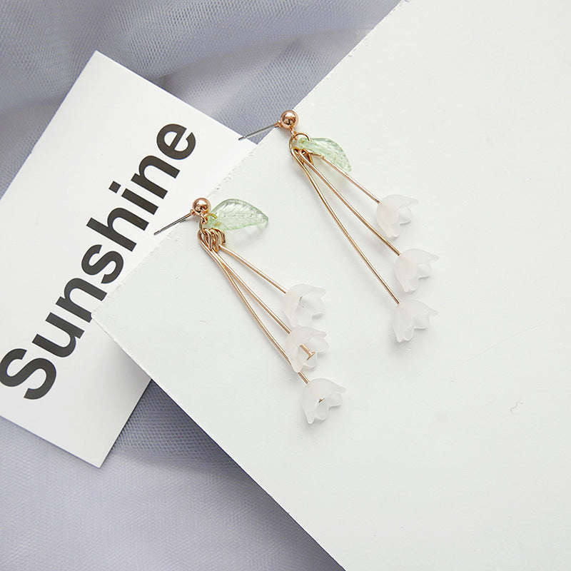 Korean Simple Immortal Petal Earrings Female Fashion Tassel Flower Earrings Small Drop Earrings Fairy Earrings