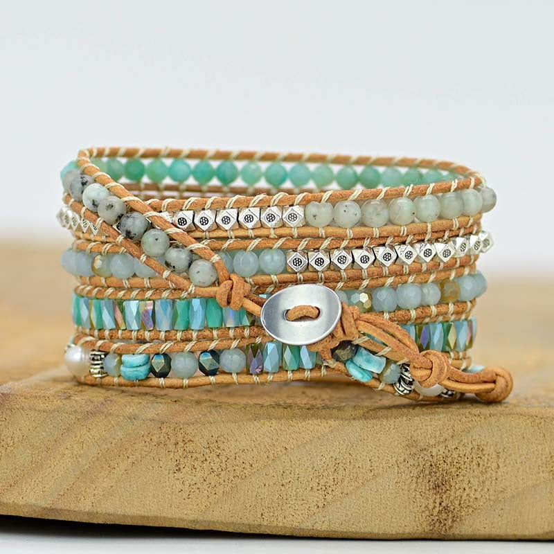 Amazonite Wrap Inner Peace Bracelet for Women Charms Gifts for Mom