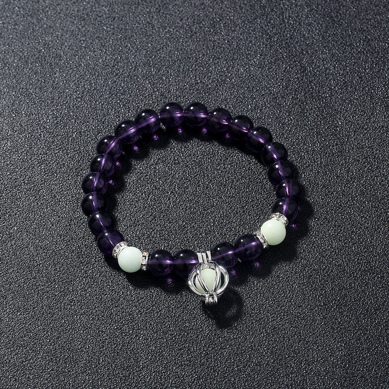 Purple Glass Bead Luminous Pumpkin Bracelet