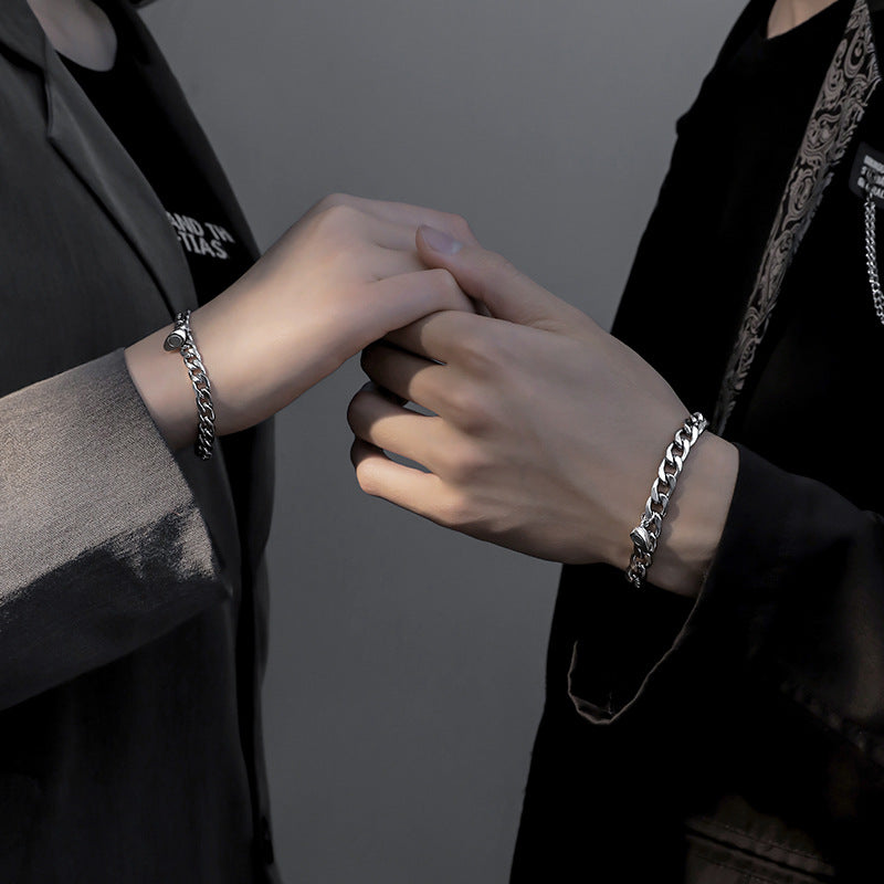 Magnetic Couple Bracelet Stainless Steel Heart Charm Silver NK Chain Bracelets For Lovers Friend