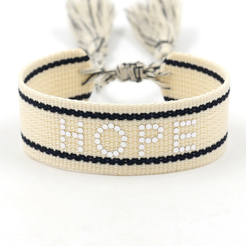 Braided Word Embroidered Diamond Bracelet