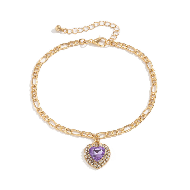 Frosty Wind Rhinestone Peach Heart Metal Chain Anklet