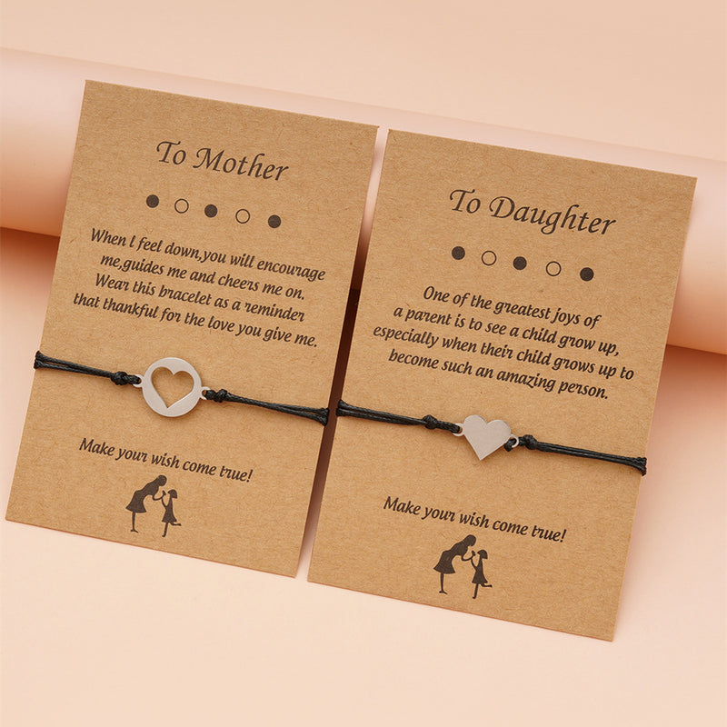 Creative Stainless Steel Love Wax Thread Woven Mother's Day Bracelet Jewelry