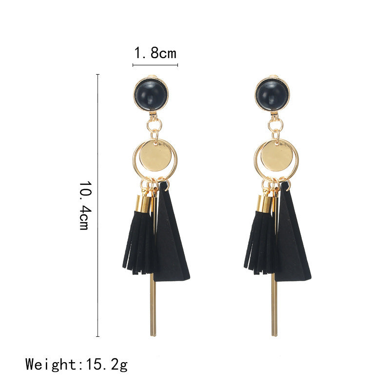 Irregular Geometric Triangle Wooden Earrings Tassel Long Wild Earrings