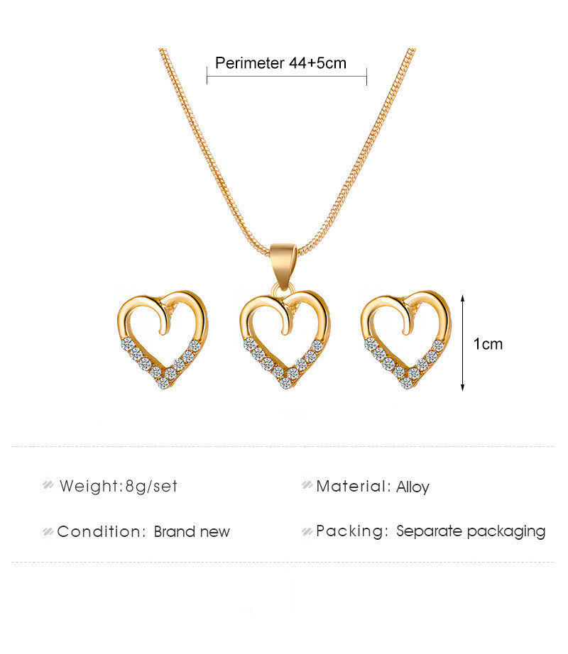 Metal Zircon Peach Heart Sweater Chain Two-piece Set