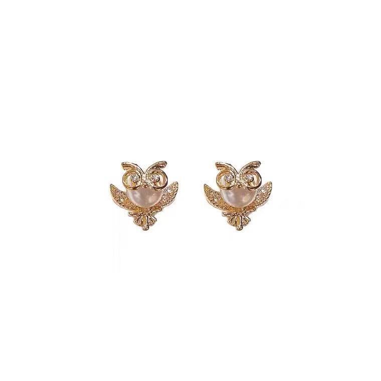 Owl Pearl Earrings Korean Net Red Temperament Female