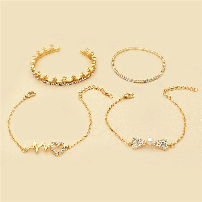 Full Rhinestone Bowknot Love Heart Crown ECG Bracelet
