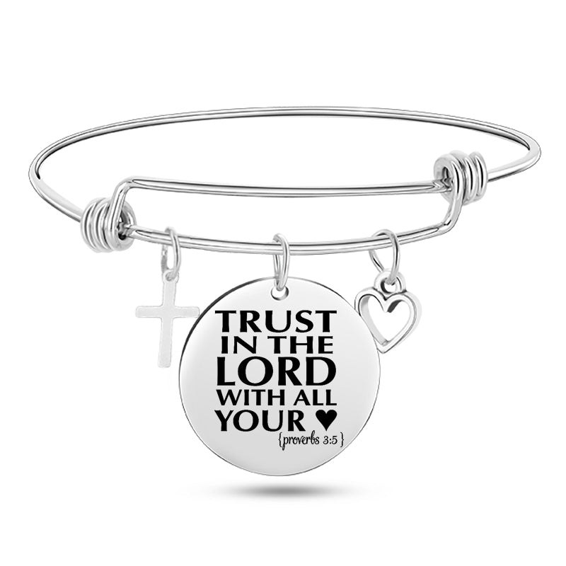 Cross Heart Charms Bible Psalm Stainless Steel Bangle  Bracelets