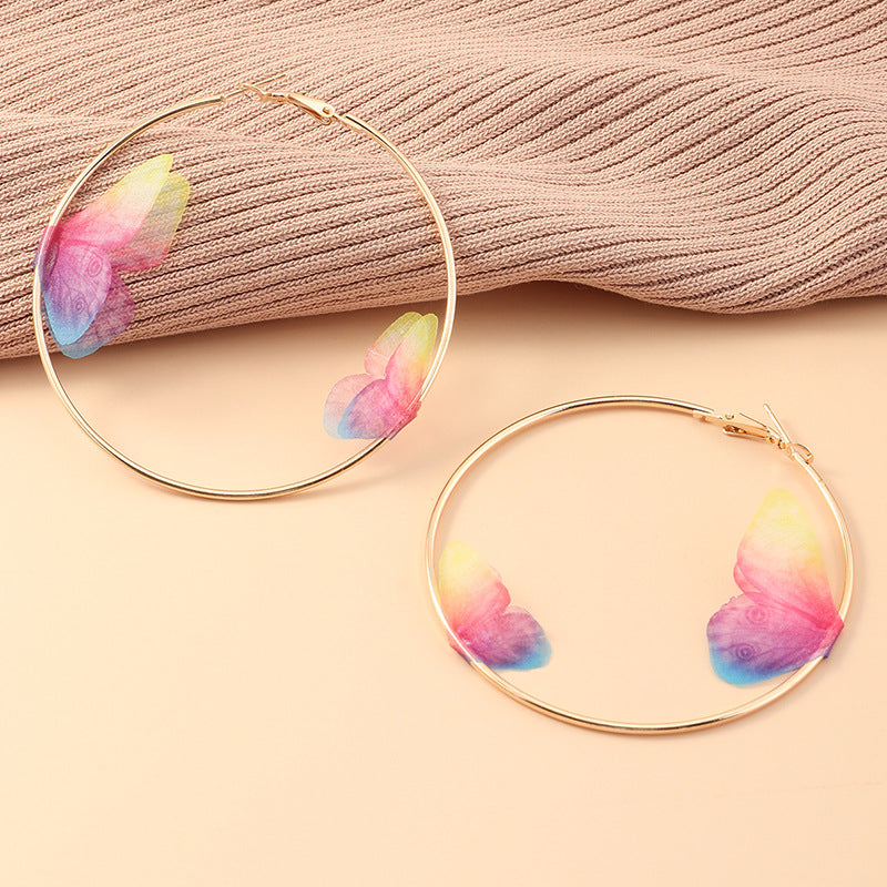 Aesthetic Temperament Three-dimensional Tulle Double Butterfly Earrings