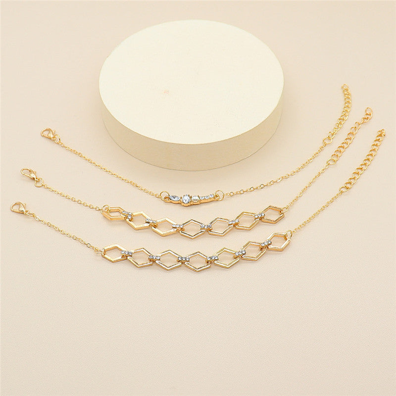 Geometric Diamond-studded Rhombus Chain Bracelet