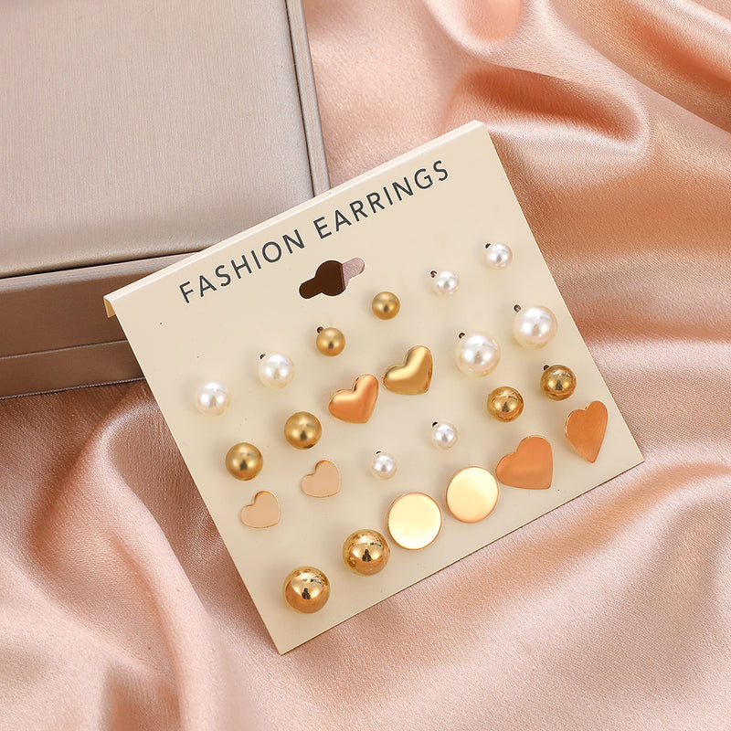 Simple Love Pearl Earrings Set Fashion Creative