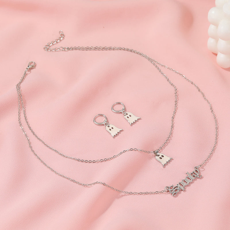 New Set Of Simple And Fun Double-layer Letter Little Ghost Necklace