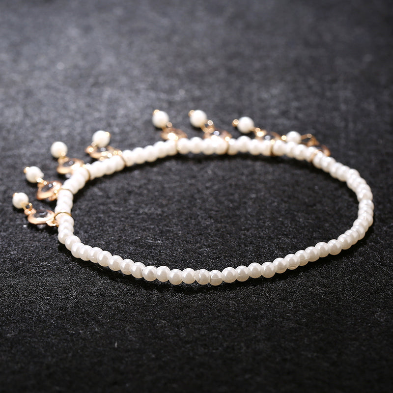 Beach Pearl Crystal Tassel Elastic Anklet