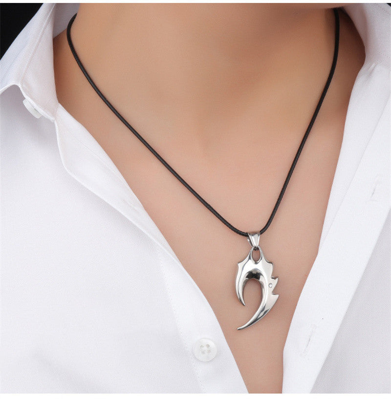 Fashionable Stainless Steel Geometric Flame Shape Pendant Necklace