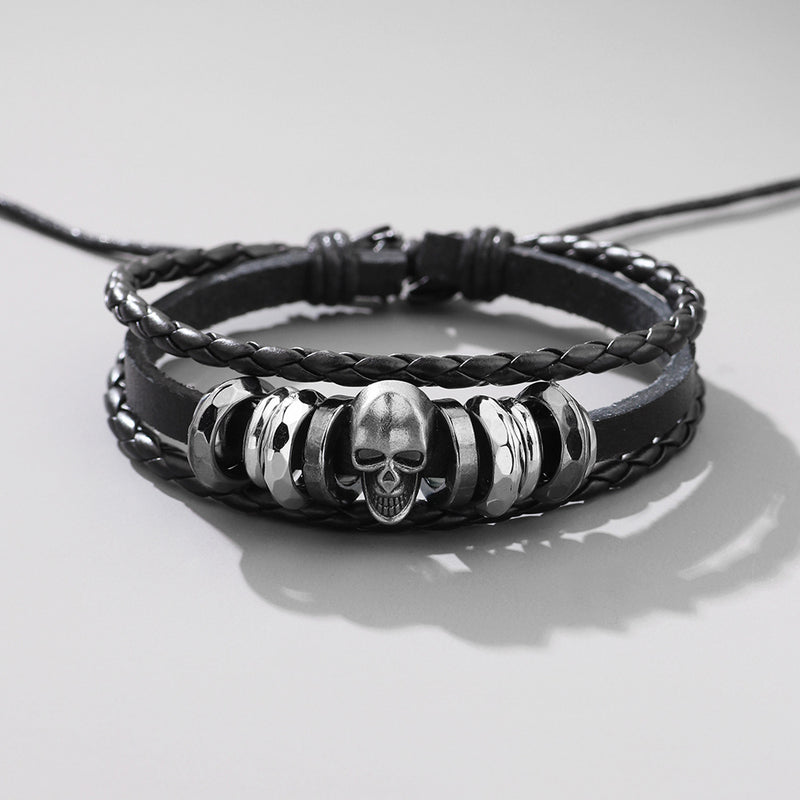 Men's Braided Bracelet Alloy Leather Ghost Head