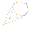 Creative Retro Simple Eight-Pointed Star Crescent Five-Pointed Star Pendant Three-Layer Necklace