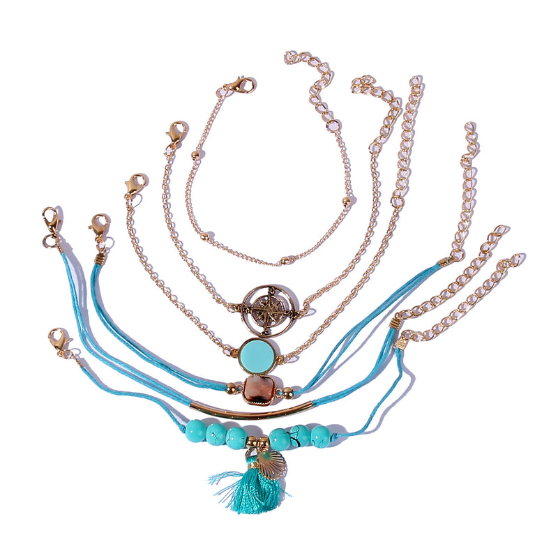 Fashion Geometric Personality Metal Star Tassel Bracelet Set