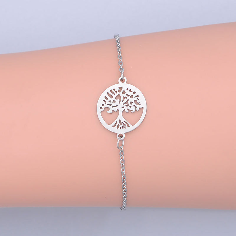 Women's Thin Chain Geometric Hollow Tree Of Life Pendant Bracelet