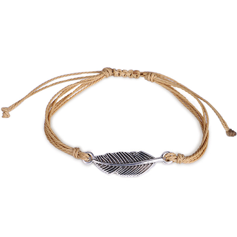 New Wax Wire Braided Bracelet Waterproof Silver Leaf
