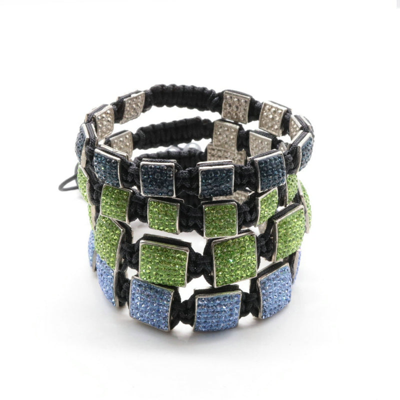 Exotic Braided Blue Square Diamond Bangle Tassel Bracelet