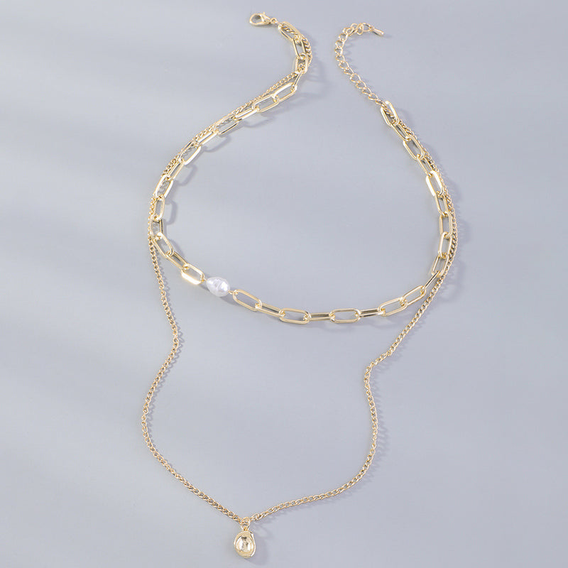 Elegant pearl pendant multi-layer creative texture clavicle chain