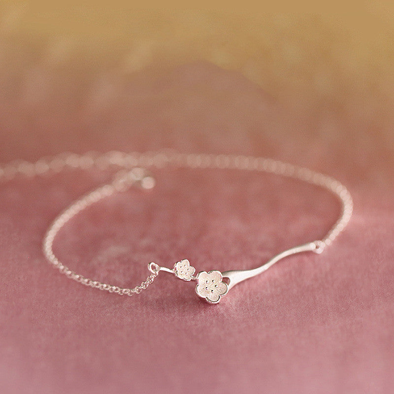 Sterling Silver Peach Blossom Branch Women's Bracelet