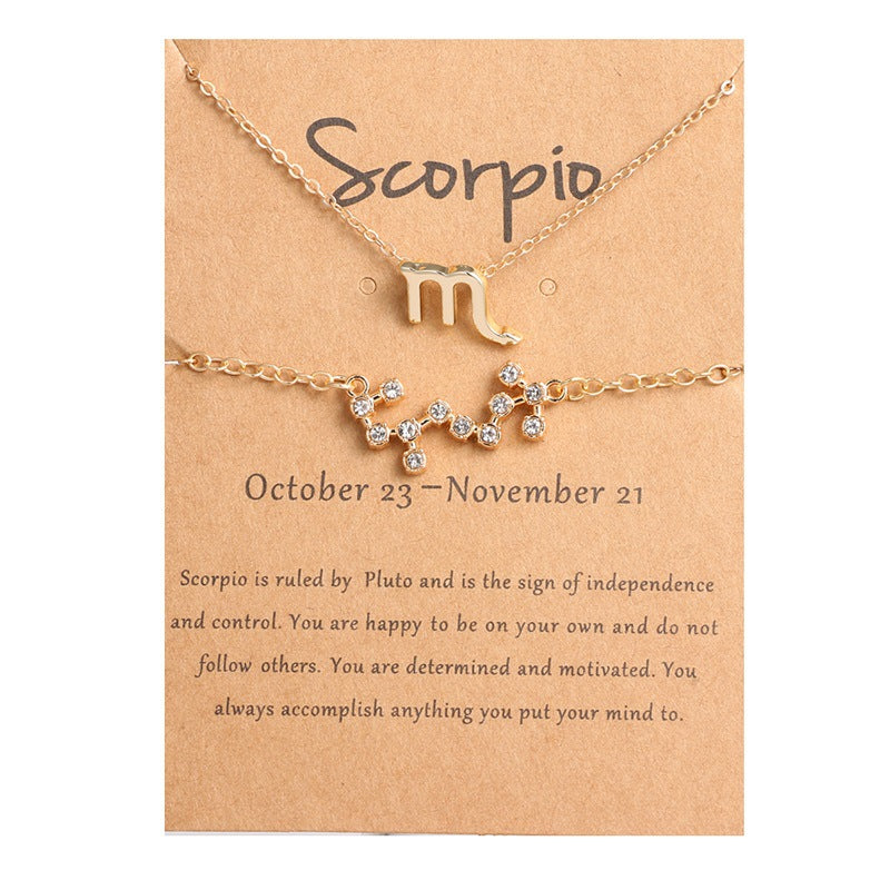 Twelve Constellations Alloy Bracelet Necklace Card Set