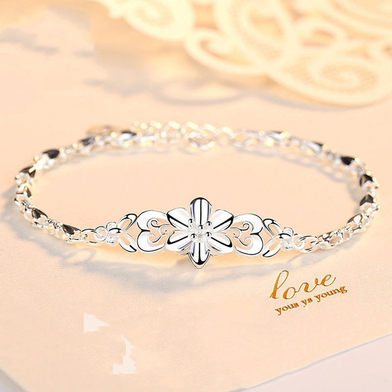 Sterling Silver with Butterfly Love Flower Pendant Bracelet