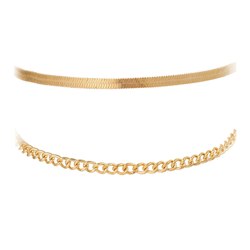 Two-Piece Flat Snake Chain Anklet Set