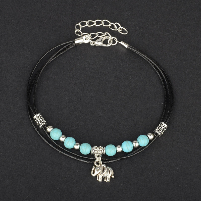 Elephant Yoga Turquoise Beaded Anklet