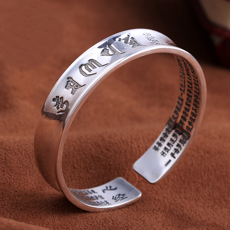 Silver Jewelry Retro Six-character True Words Heart Meridian Opening Silver-plated Bracelet