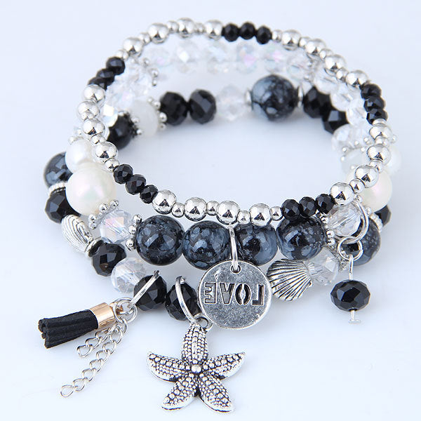 Pearl Crystal Hand-String Pearl Starfish Tassel Bracelet