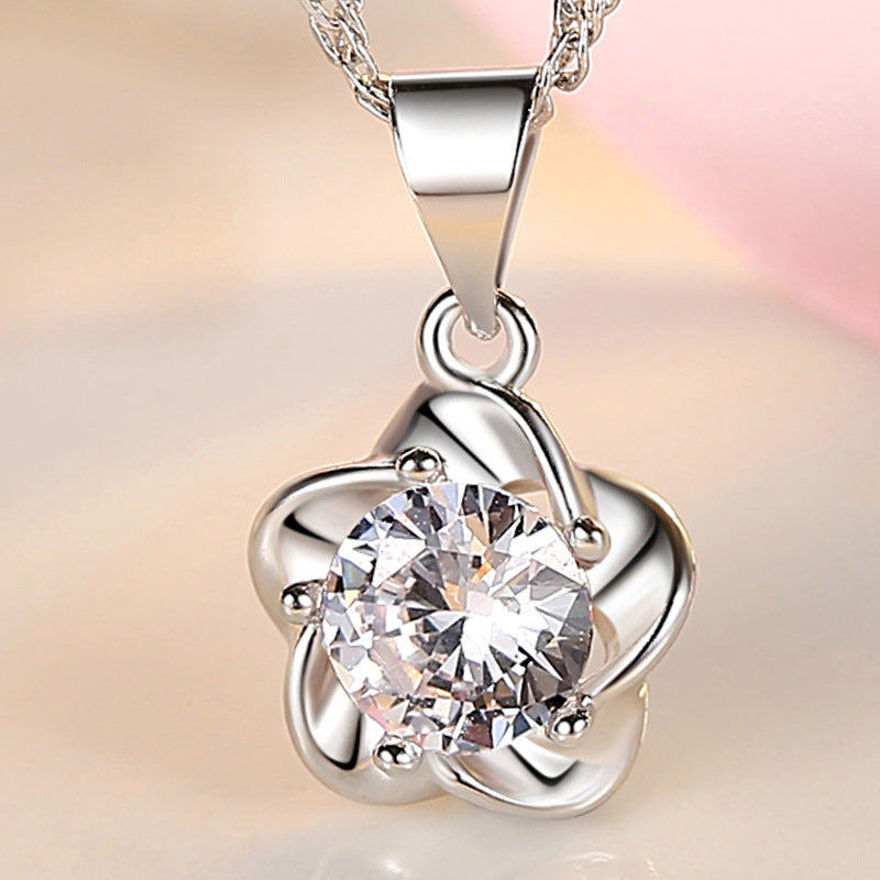 Korean Fashion Love Silver Plum Blossom Pendant Silver Necklace