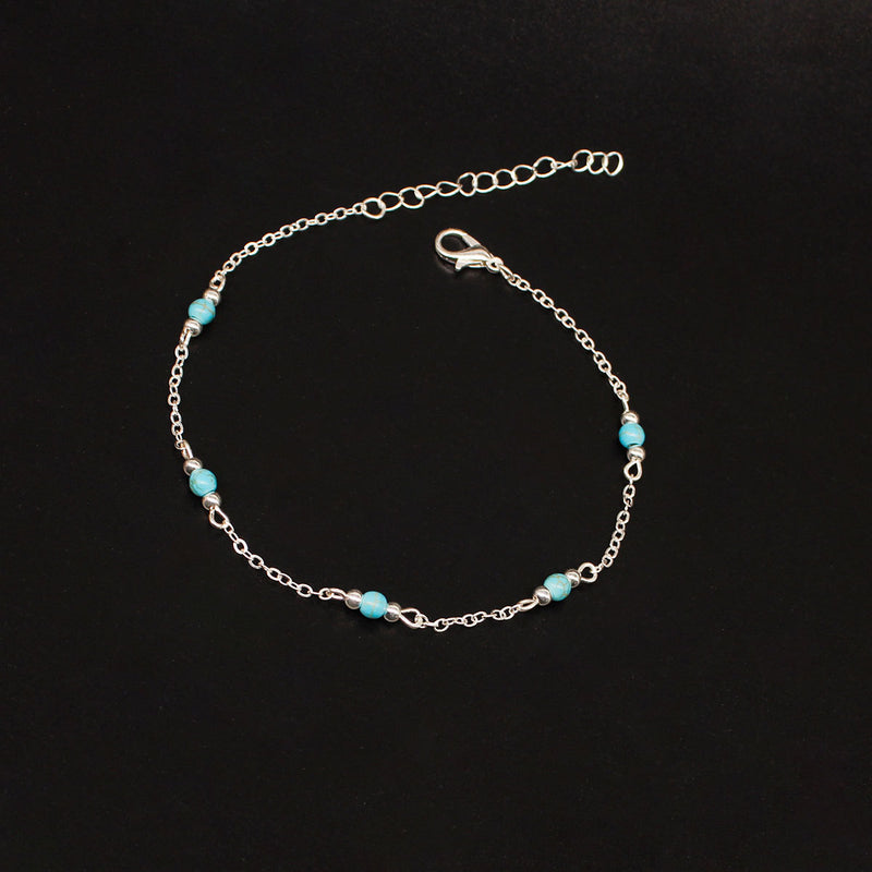 Vintage Handmade Beaded Women's Simple Turquoise Anklet