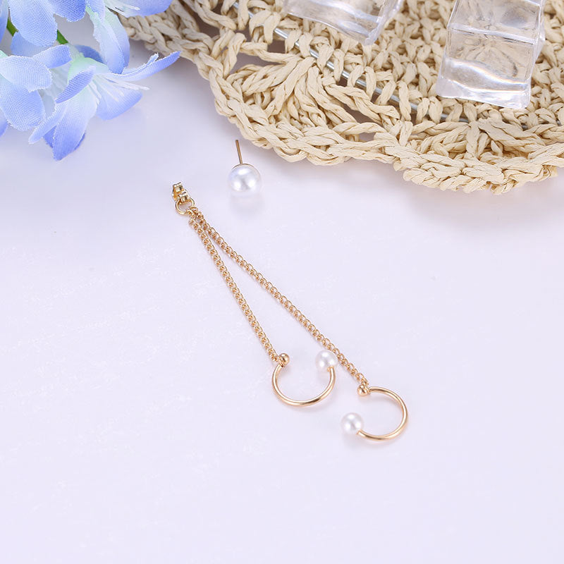 Temperamental Trend Imitation Pearl Tassel Ear Clip Ear Stud